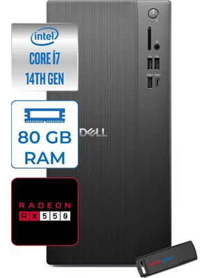 Dell Tower ECT1250 Intel® Core™ İ7-14700 80GB Ddr5 256GB SSD 4GB/RX550 WIN11HOME Mini Tower Masaüstü Bilgisayar RPLSR00727H26+ZETTAUSBBELLEK