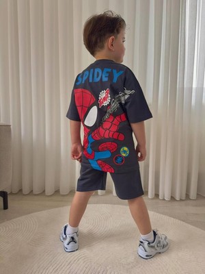 Cg Kids Örümcek Adam Spidey  Erkek Çocuk Tshrit&şort Alt Üst Takım Süper Kalite Sırt Baskı Detay