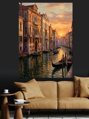 Artmeg Venedik Kanalında Gün Batımı Manzarası Dekoratif Kanvas - Mdf Ahşap Tablo