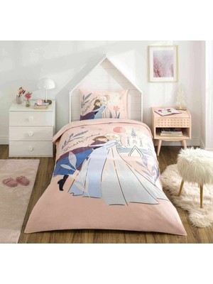 Özdilek Lisanslı Lastikli Çarşaflı Tek Kişilik Çocuk Nevresim Takımı-Frozen Sisterhood Somon