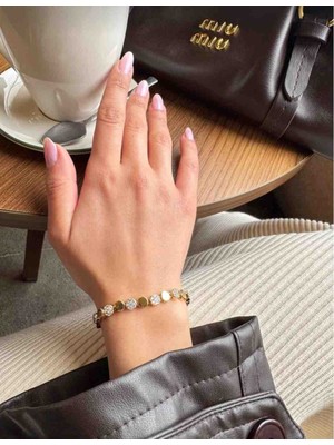 Güneş Takı Yuvarlak Desen Gold-Gümüş Bileklik