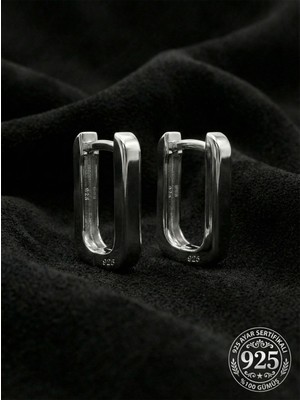 Roza Silver 925 Ayar Gümüş Rodyum Kaplama Dikdörtgen Huggie Halka Küpe - Küçük Boy (3mm En)