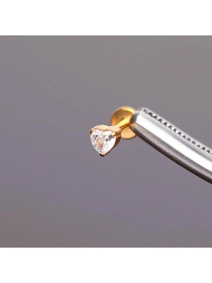 Rupen Kraft %100 G23 Titanyum Zirkon Tek Taşlı Kalp Detay Pırlanta Model Kıkırdak Conch Tragus Labret Piercing