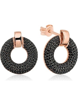 Inure Jewelry Gümüş Siyah Çok Taşlı Daire Bayan Küpe
