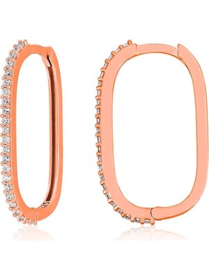 Inure Jewelry Gümüş Rose Zirkon Taşlı Halka Kadın Küpe