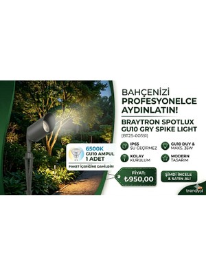 Braytron Spotlux GU10 Bahçe Aydınlatma Armatürü - Gri IP65 Su Geçirmez Çim Üstü LED Spot