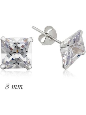 Gumush Gümüş Kare Tek Taş Zirkon Küpe - 8 mm