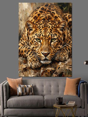 Artmeg Doğada Pusuya Yatmış Detaylı Leopar Dekoratif Kanvas - Mdf Ahşap Tablo