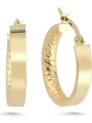 Zümrüt Sarraf 14 Ayar Altın Kalemli Halka Küpe