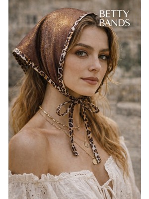 Betty Bands Leopar Detaylı Işıltılı Bandana Fular– Günlük & Şık Saç Aksesuarı