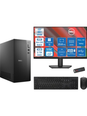 Dell Tower ECT1250 Intel® Core™ İ7-14700 64GB Ddr5 2tb SSD Intel® UHD Graphics 770 WIN11PRO +23.8" Monitör Tower Masaüstü Bilgisayar 24RPLSR007P24+ZETTAUSBBELLEK