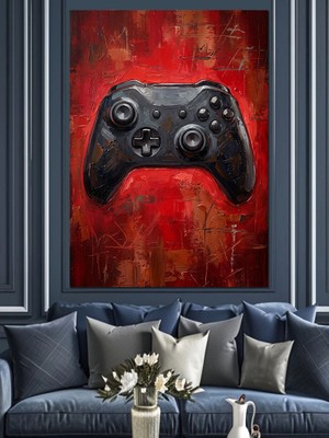 Artmeg Kırmızı Zeminde Oyun Konsolu Kolu Dekoratif Kanvas - Mdf Ahşap Tablo