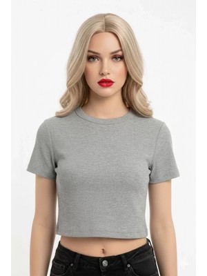 Marsilyan Crop Kısakollu Body Gri Renk