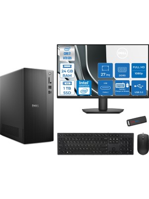 Dell Tower ECT1250 Intel® Core™ İ7-14700 24GB Ddr5 1tb SSD Intel® UHD Graphics 770 Freedos +27" Monitör Tower Masaüstü Bilgisayar 27RPLSR007F08+ZETTAUSBBELLEK