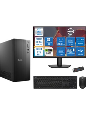 Dell Tower ECT1250 Intel® Core™ İ7-14700 80GB Ddr5 1tb SSD 6GB/RTX3050 WIN11PRO +23.8" Monitör Tower Masaüstü Bilgisayar 24RPLSR00723P28+ZETTAUSBBELLEK