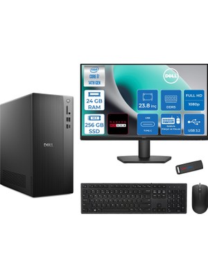 Dell Tower ECT1250 Intel® Core™ İ7-14700 24GB Ddr5 256GB SSD 4GB/RX550 Freedos +23.8" Monitör Tower Masaüstü Bilgisayar 24RPLSR00727F06+ZETTAUSBBELLEK