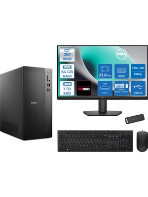 Dell Tower ECT1250 Intel® Core™ İ7-14700 64GB Ddr5 1tb SSD 4GB/RX550 Freedos +23.8" Monitör Tower Masaüstü Bilgisayar 24RPLSR00727F23+ZETTAUSBBELLEK