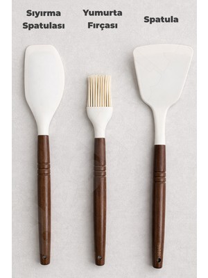 Destpak 3 Parça Pastacı Seti - Akasya Saplı Silikon Spatula, Sıyırma Spatulası, Yumurta Fırçası - Mutfak