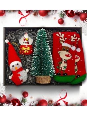 As Gift Yılbaşına Özel  Çam Ağacı  & Kar Küresi & Kardan Adam & Yılbaşı Çorabı Hediye Seti