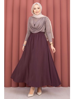 Kç Beli Lastikli Cepli Tensel Etek Bordo