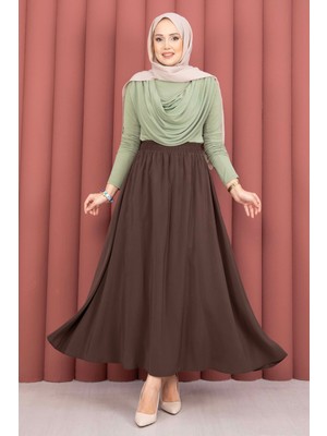 Kç Beli Lastikli Cepli Tensel Etek Kahve