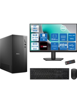 Dell Tower ECT1250 Intel® Core™ İ7-14700 24GB Ddr5 512GB SSD 4GB/RX550 WIN11PRO +23.8" Monitör Tower Masaüstü Bilgisayar 24RPLSR00727P07+ZETTAUSBBELLEK