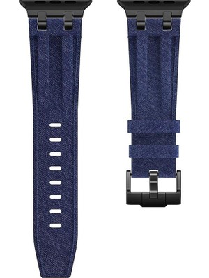 AktarMobile Apple Watch 7 8 9 45 mm Uyumlu Denim Kordon Kot Kumaş Premium Kayış