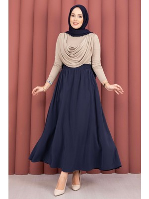 Kç Beli Lastikli Cepli Tensel Etek Lacivert