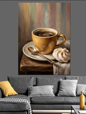 Artmeg Tabakta Tatlı ve Kahve Fincanı Dekoratif Kanvas - Mdf Ahşap Tablo