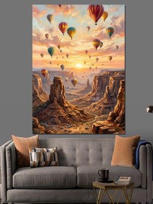 Artmeg Kanyon Üzerinde Renkli Sıcak Balonlar Dekoratif Kanvas - Mdf Ahşap Tablo