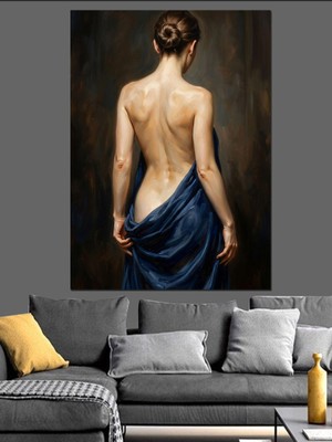 Artmeg Çıplak Sırtlı Kadın Sanatsal Figür Dekoratif Kanvas - Mdf Ahşap Tablo