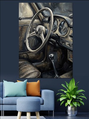 Artmeg Klasik Araba Direksiyonu Yakın Çekim Dekoratif Kanvas - Mdf Ahşap Tablo