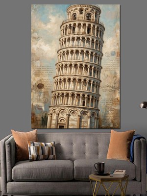 Artmeg Italya Pisa Kulesi Mimari Çizimi Dekoratif Kanvas - Mdf Ahşap Tablo