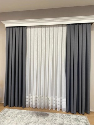 Assina Keten Kumaş Füme Gri 1/2  Seyrek  Pile Kalın Tek Kanat Fon Perde