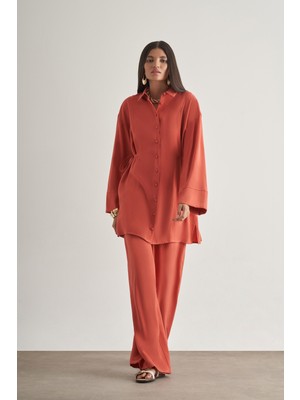 Mizalle Yandan Bağlı Modal Karışımlı Mercan Rengi Tunik