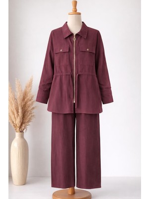 Nirva Butik Modal Kumaş Fermuarlı Bel Bağlamalı Üst & Geniş Paça Pantolon Takım