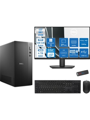 Dell Tower ECT1250 Intel® Core™ İ7-14700 128GB Ddr5 4tb SSD Intel® UHD Graphics 770 WIN11PRO +27" Monitör Tower Masaüstü Bilgisayar 27RPLSR007P40+ZETTAUSBBELLEK