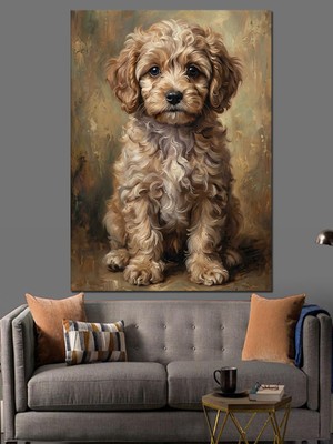 Artmeg Sevimli Tüylü Yavru Köpek Portresi Dekoratif Kanvas - Mdf Ahşap Tablo