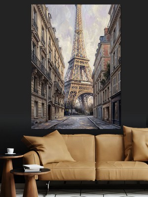 Artmeg Dar Bir Sokaktan Eyfel Kulesi Bakışı Dekoratif Kanvas - Mdf Ahşap Tablo