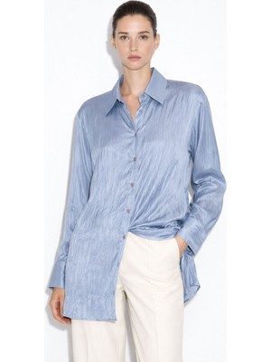 Mizalle Krinkle Mavi Gömlek Tunik