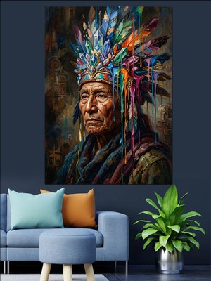 Artmeg Geleneksel Kıyafetli Yerli Şef Portresi Dekoratif Kanvas - Mdf Ahşap Tablo