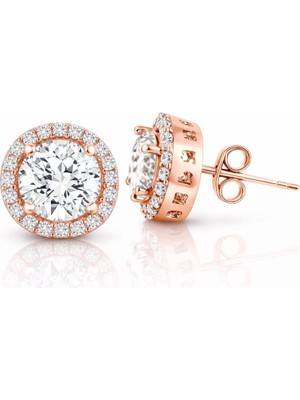 Inure Jewelry Gümüş Rose Oval Montür Pırlanta Modeli Küpe