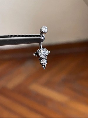 Rupen Kraft Üç Taş Gümüş Renk Ultraliğht 10 mm Titanyum Göbek Piercingi