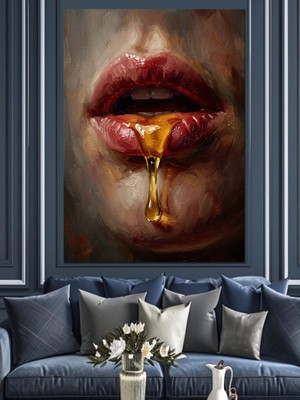 Artmeg Dudaklardan Akan Altın Rengi Bal Dekoratif Kanvas - Mdf Ahşap Tablo