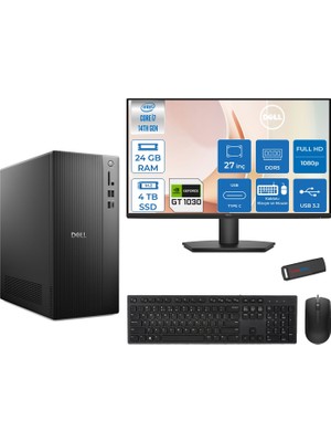 Dell Tower ECT1250 Intel® Core™ İ7-14700 24GB Ddr5 4tb SSD 4GB/GT1030  Freedos +27" Monitör Tower Masaüstü Bilgisayar 27RPLSR00721F10+ZETTAUSBBELLEK