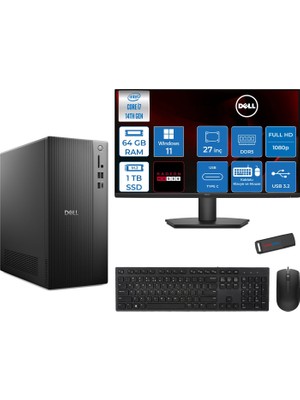 Dell Tower ECT1250 Intel® Core™ İ7-14700 64GB Ddr5 1tb SSD 4GB/RX550 WIN11HOME +27" Monitör Tower Masaüstü Bilgisayar 27RPLSR00727H23+ZETTAUSBBELLEK