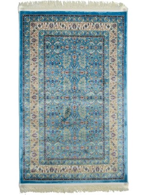 Quality Halı Çiçek Desenli Turkuaz Renk Bambu Salon Antre Yatak Odası Mutfak Halısı