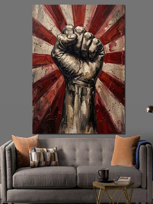 Artmeg Sıkılmış Yumruk ve Güç Sembolü Dekoratif Kanvas - Mdf Ahşap Tablo