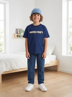 Alyakids Erkek Çocuk Minecraft Desenli %100 Pamuklu Oversize Tişört