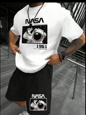 Punix Punıx Büyük Beden Bıg Sıze Nasa 1961 Baskılı Ter Tutmayan Yazlık Erkek Şort T-Shırt Alt Üst Takım